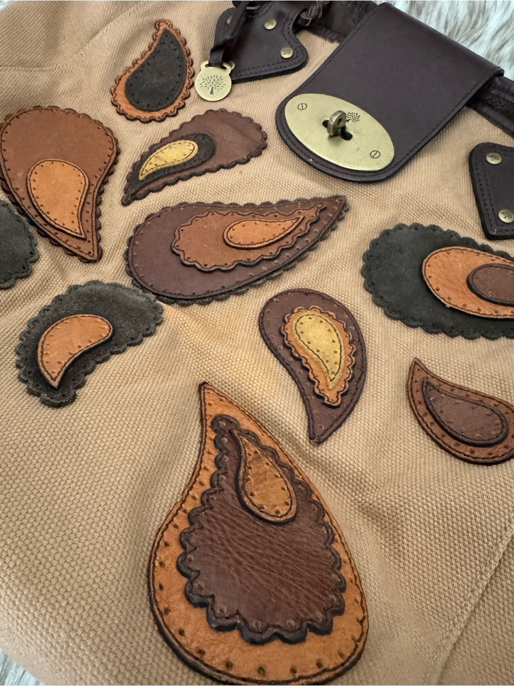 Mulberry Radeliffe Paisley Appliqué Canvas Tote in Tan and Brown - Picture 6 of 12